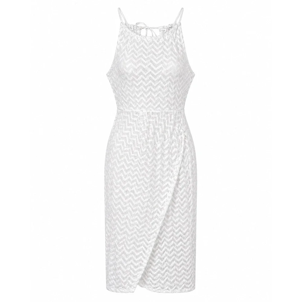 Madden NYC Lace Dress Women Small White Excellent Chevron Halter Wrap Skirt